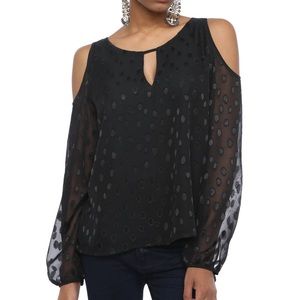 Abbeline Dot Cold Shoulder Keyhole Blouse